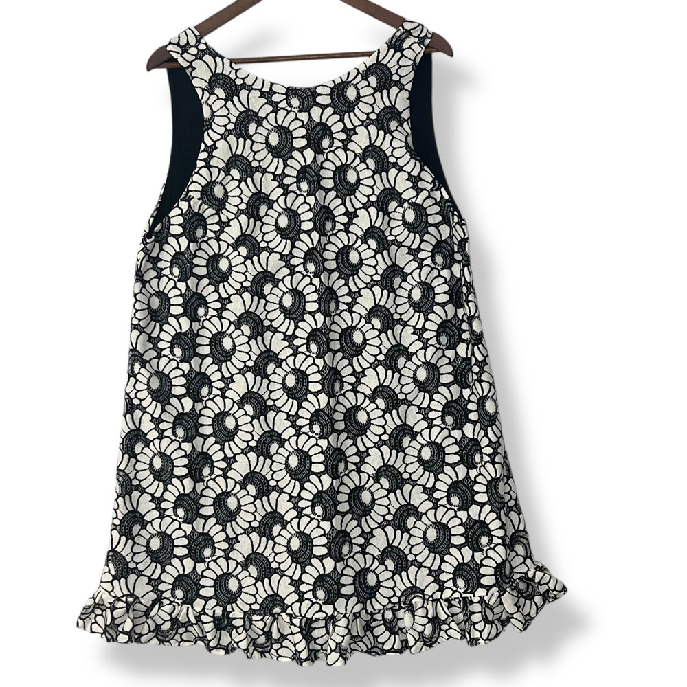 Free People L Loretta Tunic Tank Black White Floral Lace Ruffle Hem Scoop Back